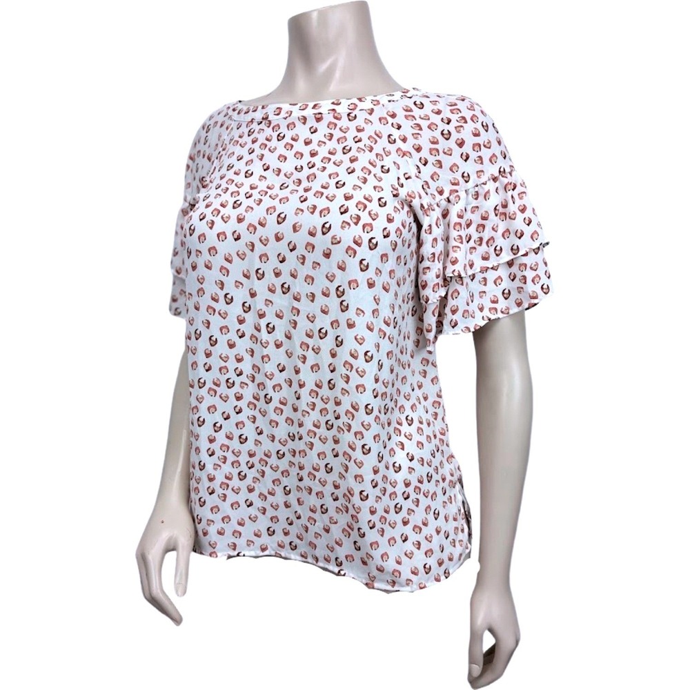 LOFT Outlet Womens XS White Brown‎ Ruffle Sleeve Tie Back Blouse Top